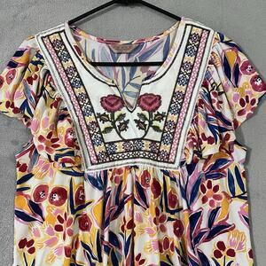 Amana Cute Embroidered Top Ruffle Sleeves Womens Sz S Happy Vibe Girly